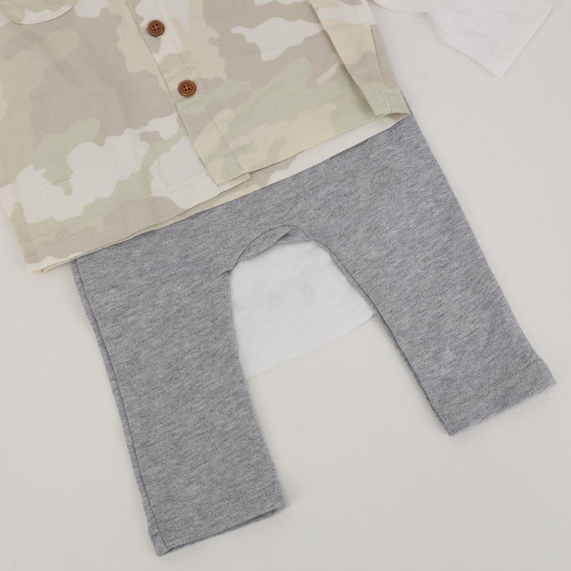 طقم 3 قطع للأطفال لون أبيض وأخضر فاتح