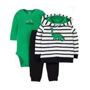 طقم 3 قطع للأطفال لون أبيض وأسود وأخضر