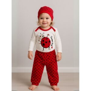 طقم 3 قطع للأطفال لون أحمر و أبيض