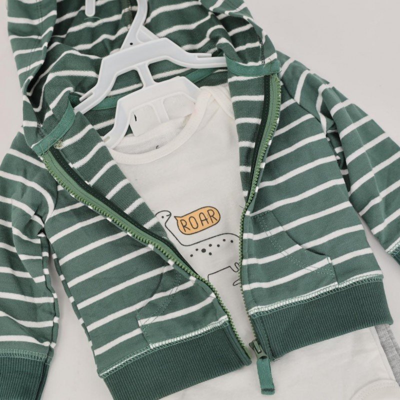 طقم 3 قطع للأطفال لون أخضر ورمادي