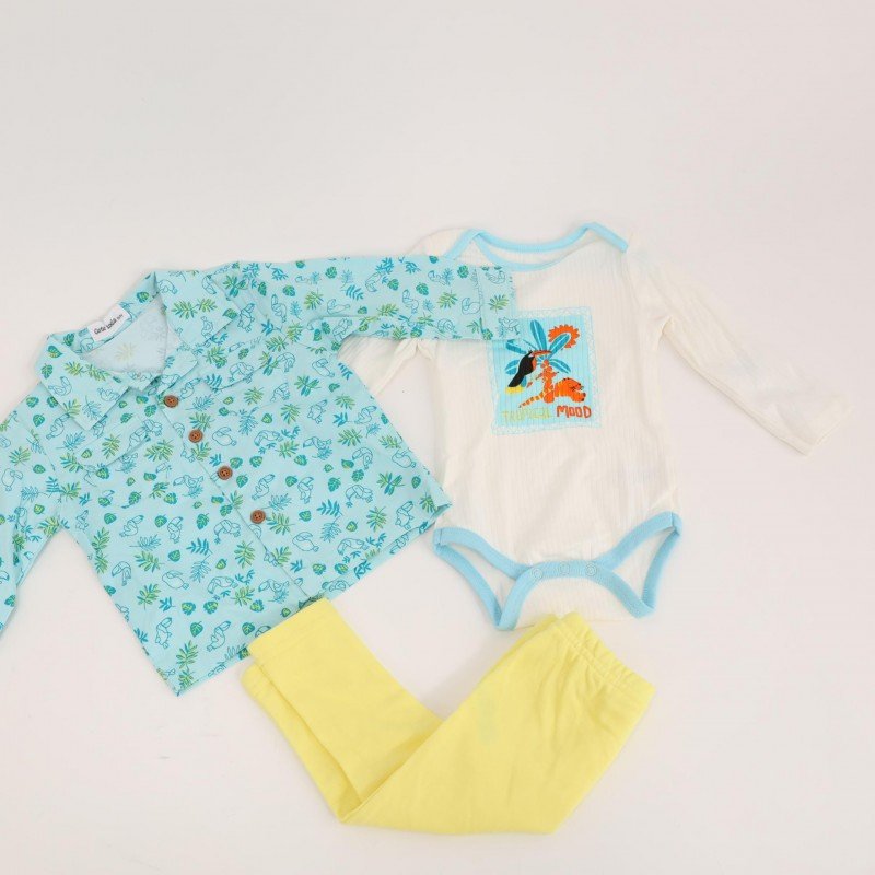 طقم 3 قطع للأطفال لون أزرق فاتح و أصفر