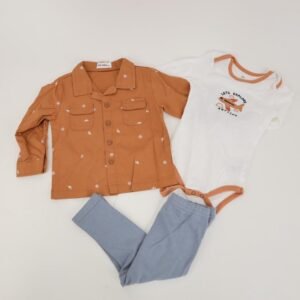 طقم 3 قطع للأطفال لون بني و أزرق