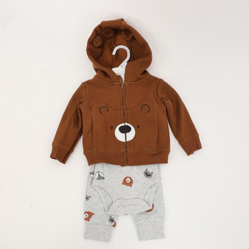 طقم 3 قطع للأطفال لون بني ورمادي