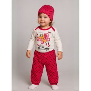 طقم 3 قطع للأطفال لون زهري و أبيض