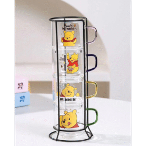 طقم 4 فناجين زجاج بتصميم ديزني مع ستاند