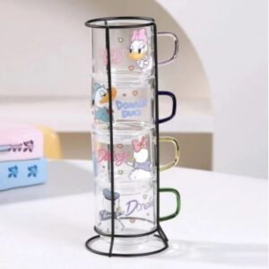 طقم 4 فناجين زجاج بتصميم ميكي بطوط مع ستاند