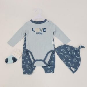 طقم 4 قطع للأطفال لون أزرق فاتح بتصميم Love