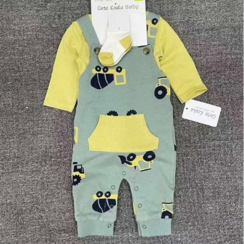 طقم أفرهول 3 قطع لون أصفر وأخضر