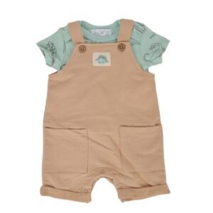 طقم أفرهول للأطفال 3 قطع لون بيج و أخضر