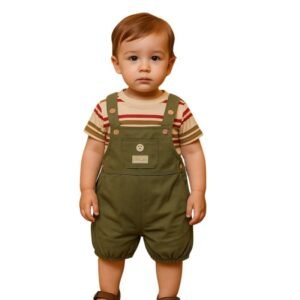 طقم أفرهول للأطفال لون زيتي