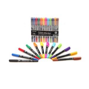 طقم أقلام حبر رأسين 12 قلم