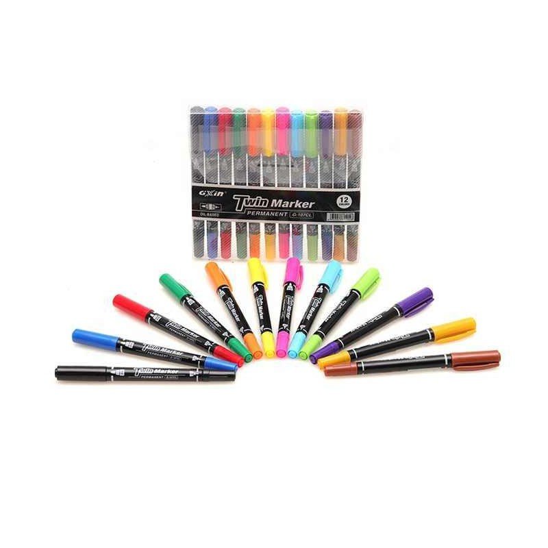 طقم أقلام حبر رأسين 12 قلم