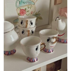 طقم ابريق وسكرية وفناجين قهوة عدد 4 لون ابيض