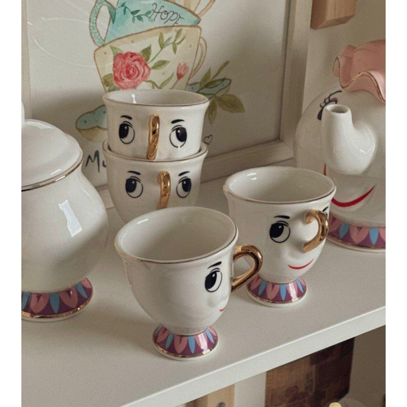 طقم ابريق وسكرية وفناجين قهوة عدد 4 لون ابيض