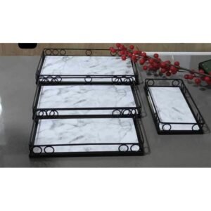 طقم اربع صواني معدن مع خشب قياس 20*10/22*12/15*25/28*18