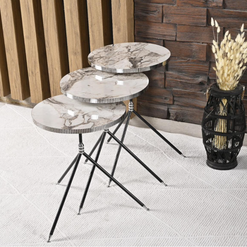 طقم اسكملات خشبي 3 قطع لون رمادي