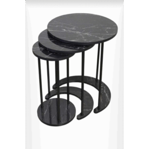 طقم اسكملات خشبي قاعدة معدن 3 قطع لون أسود