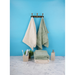 طقم بشاكير حمام 4 قطع أخضر و آيفوري ELLISON