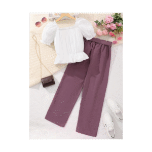 طقم بناتي بلوزة وبنطلون قماش