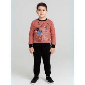 طقم بنطلون وبلوزة للأطفال لون أحمر وأسود