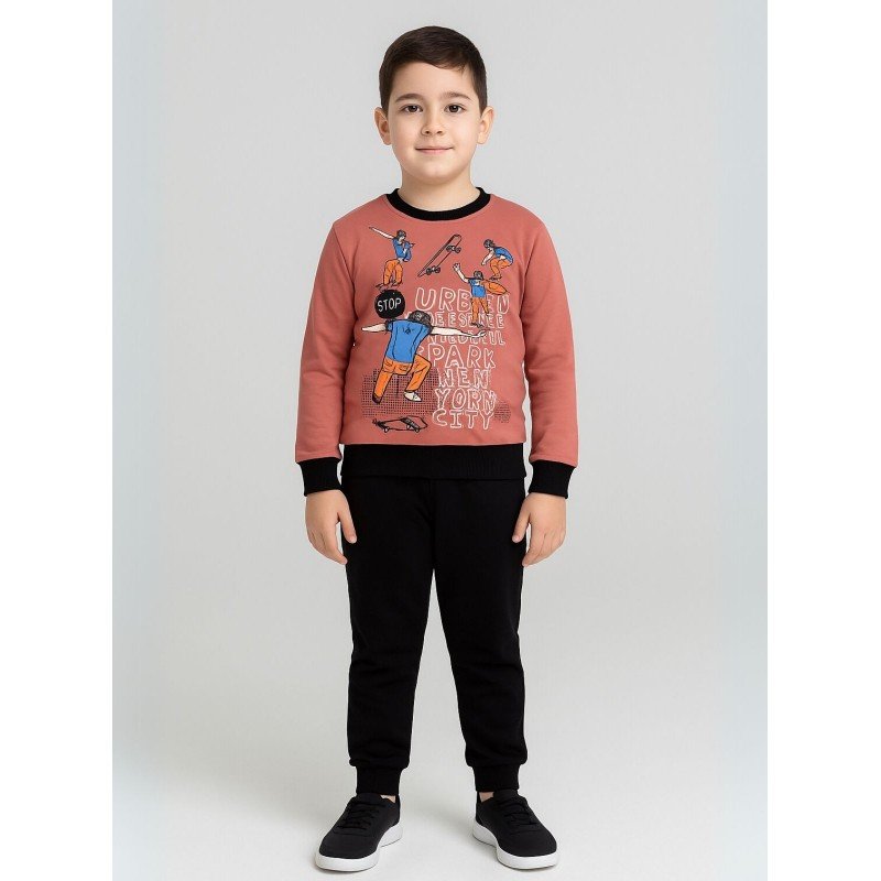 طقم بنطلون وبلوزة للأطفال لون أحمر وأسود