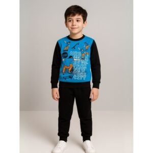 طقم بنطلون وبلوزة للأطفال لون أزرق وأسود