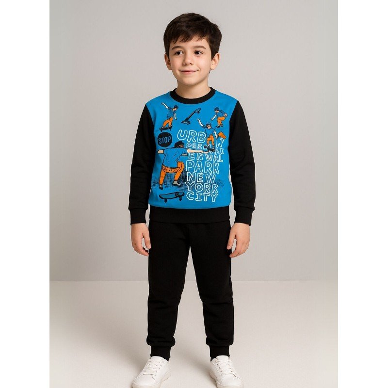 طقم بنطلون وبلوزة للأطفال لون أزرق وأسود