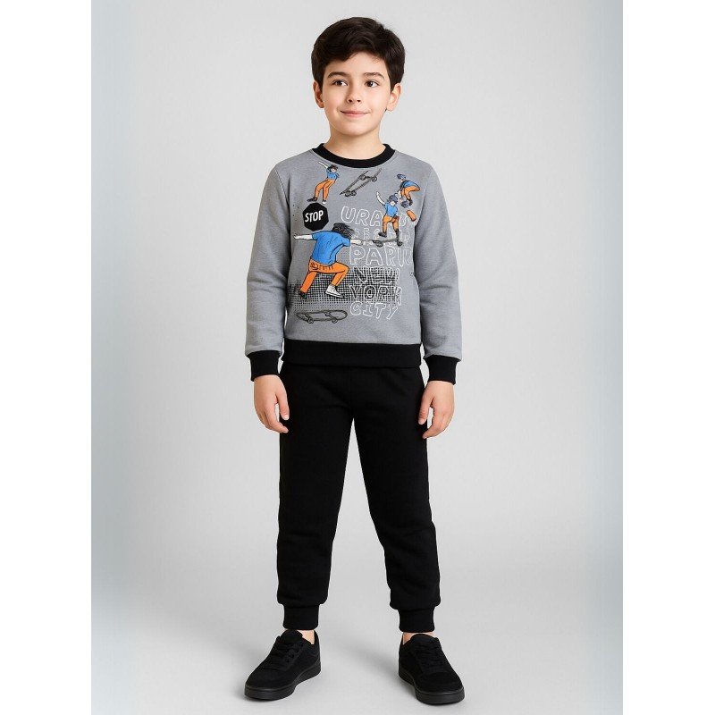 طقم بنطلون وبلوزة للأطفال لون سكني وأسود