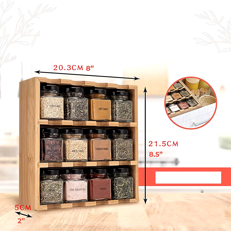 طقم بهارات مع ستاند خشبي حجم 21.5×20.3 سم