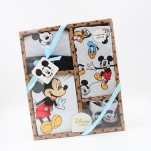 طقم بيبي لحديثي الولادة 4 قطع من ديزني – ميكي ماوس لون أبيض وسكني