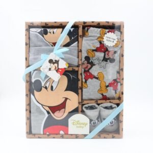 طقم بيبي لحديثي الولادة 4 قطع من ديزني – ميكي ماوس لون سكني