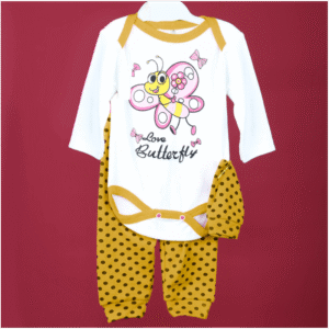 طقم تبان بأكمام طويلة وبنطلون وطاقية برسوم نحلة للأطفال لون أبيض وأصفر