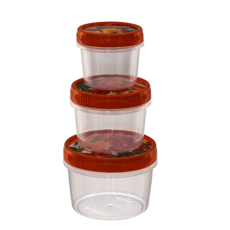 طقم مطربانات بلاستيك بغطاء لف عدد 3 سعة (280 مل ،500 مل، 800 مل)