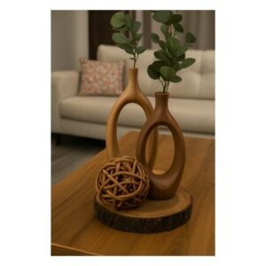 طقم تحف حجمين مزهرية (قطعتين) لون كرميدي