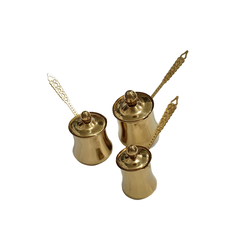 طقم ثلاث بكارج قهوة ثقيلة ذهبي مع غطاء