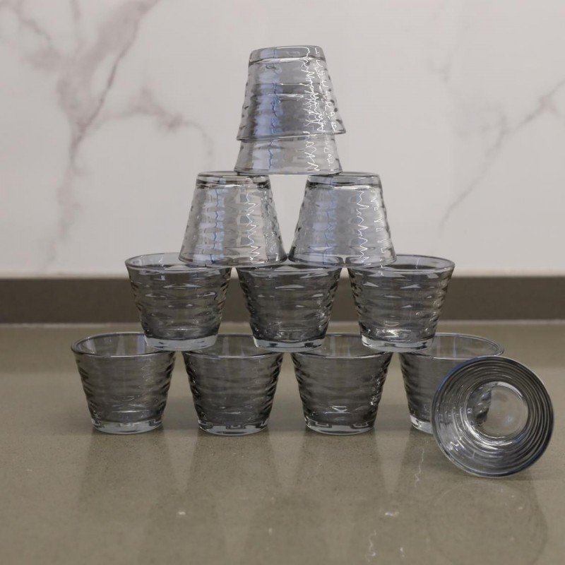 طقم فنجان قهوة سادة زجاج موشح رمادي 12 قطعة