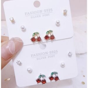 طقم حلوق مجموعة شكل كرز لون فضي