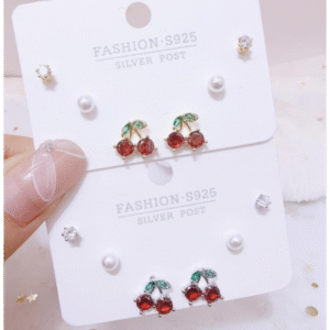 طقم حلوق مجموعة شكل كرز لون فضي