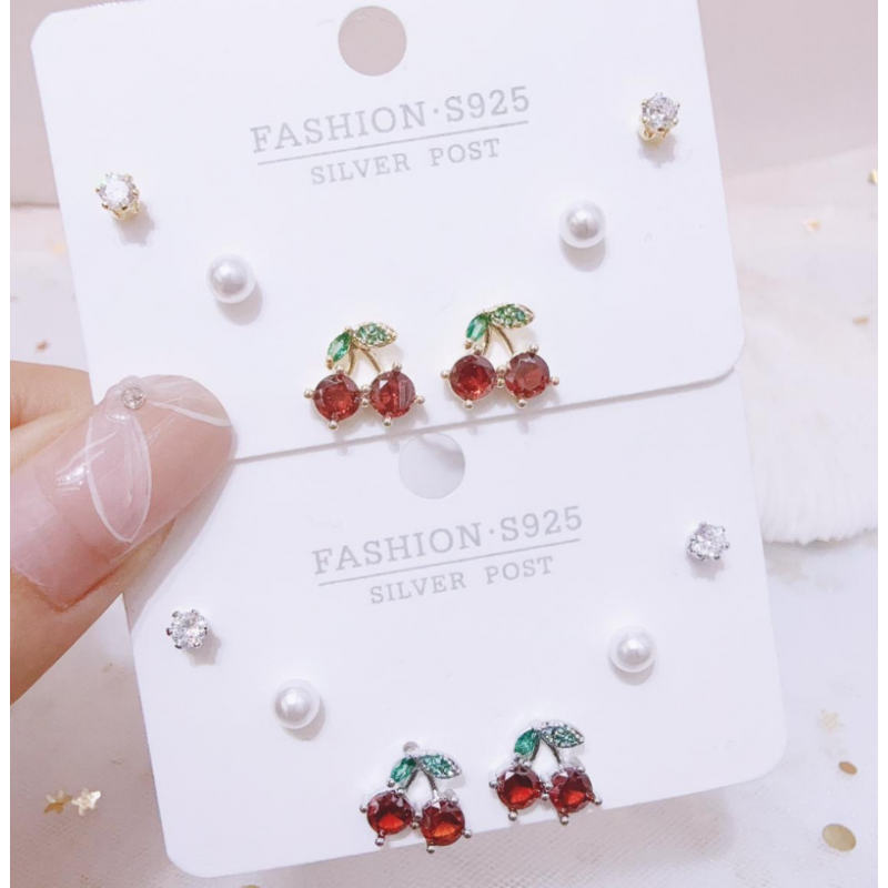 طقم حلوق مجموعة شكل كرز لون فضي