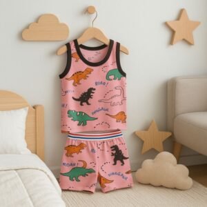 طقم داخلي (شباح وبوكسر) قطعتين للأطفال لون زهري