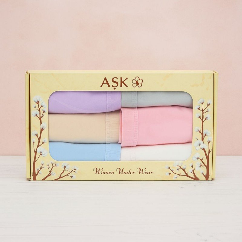 طقم داخلي مع فوطه بتصميم بريف من ASK (6 قطع) للنساء بألوان متعددة