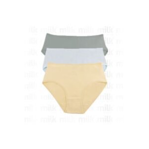 طقم داخلي نسائي قطن من milk مُكون من 3 قطع بألوان (بيج،تركواز، زيتي)