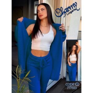 طقم ستاتي 3 قطع لون أزرق One Size
