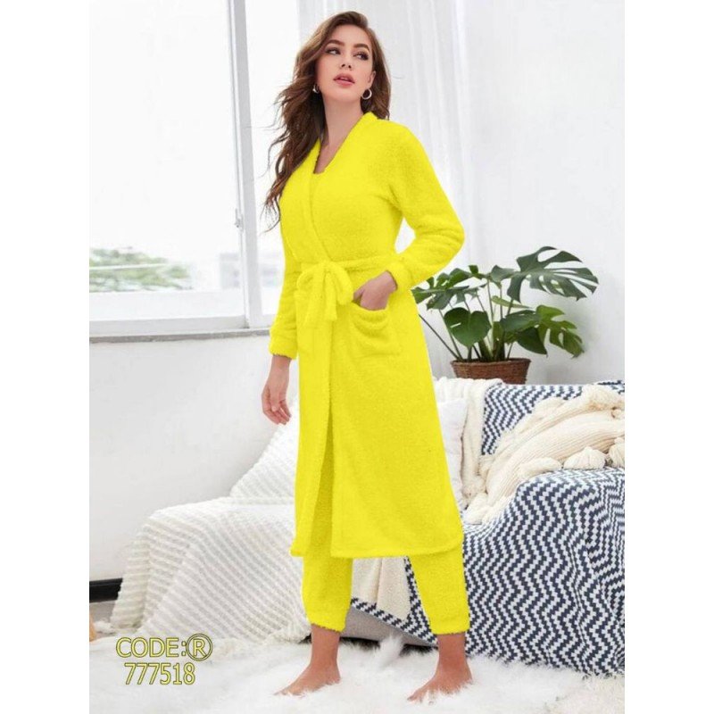 طقم ستاتي 3 قطع لون أصفر One Size