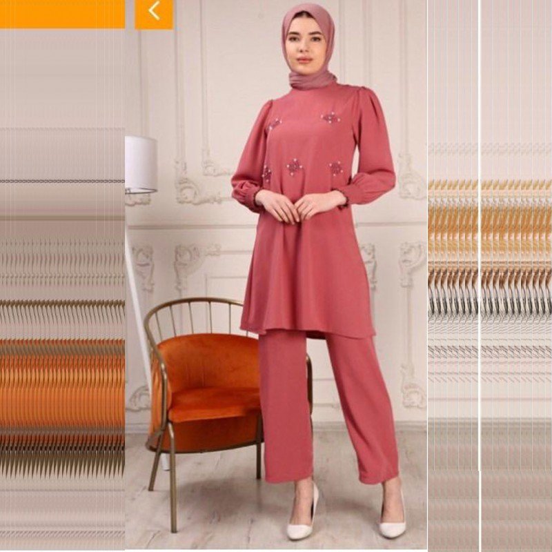 طقم ستاتي طويل قطعتين لون زهري