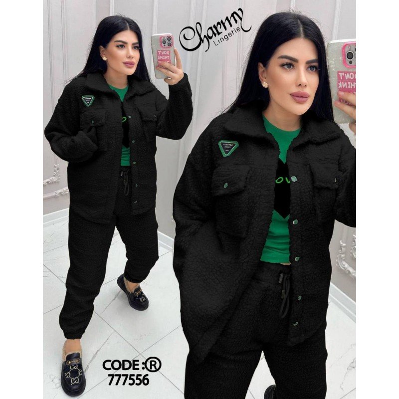 طقم ستاتي فرو ثقيل 3 قطع من شارمي One Size