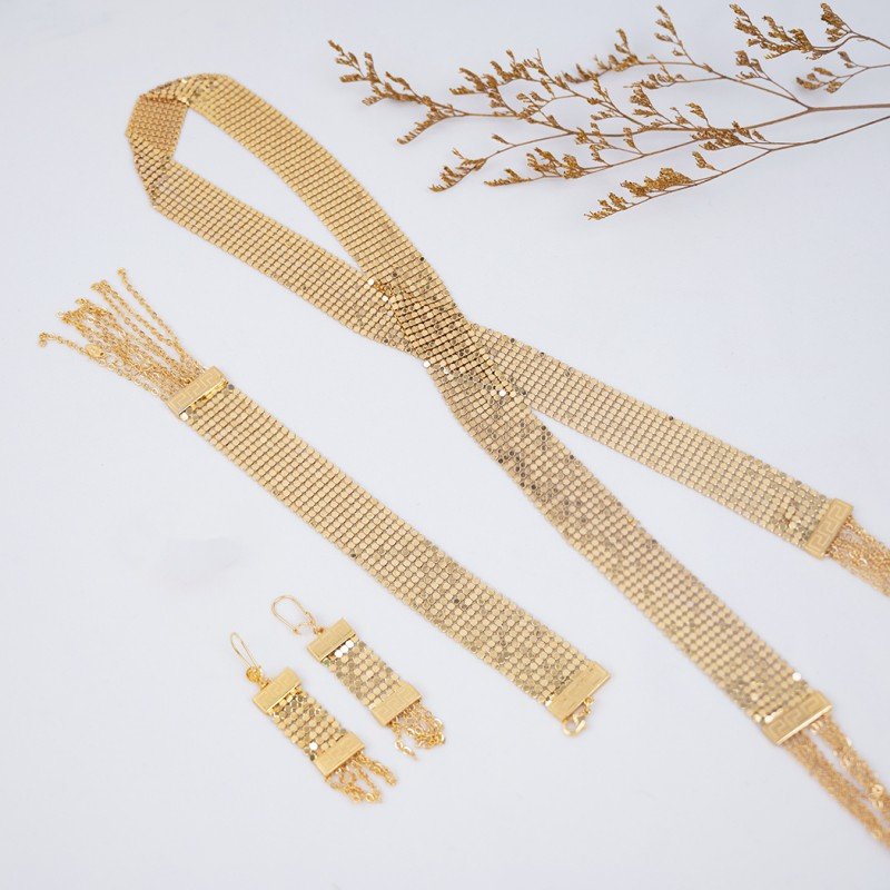 طقم شال 3 قطع لون ذهبي