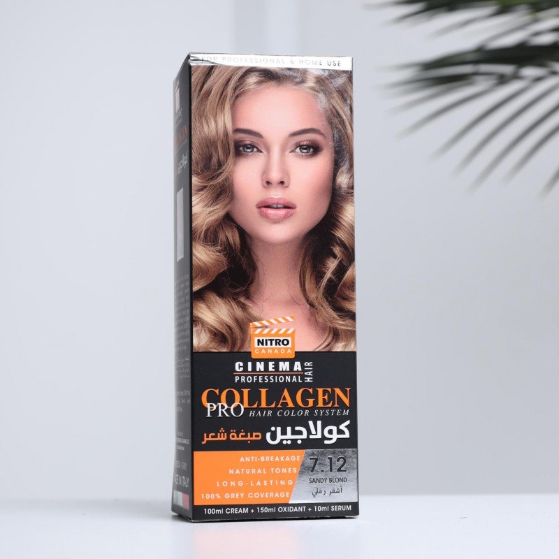طقم صبغة شعر كولاجين من نيترو كندا درجة 7.12 أشقر رملي(3 قطع)- Nitro Canada Collagen Pro Hair Color System (100ML CREAM+150ML OXIDANT+10ML SERUM)
