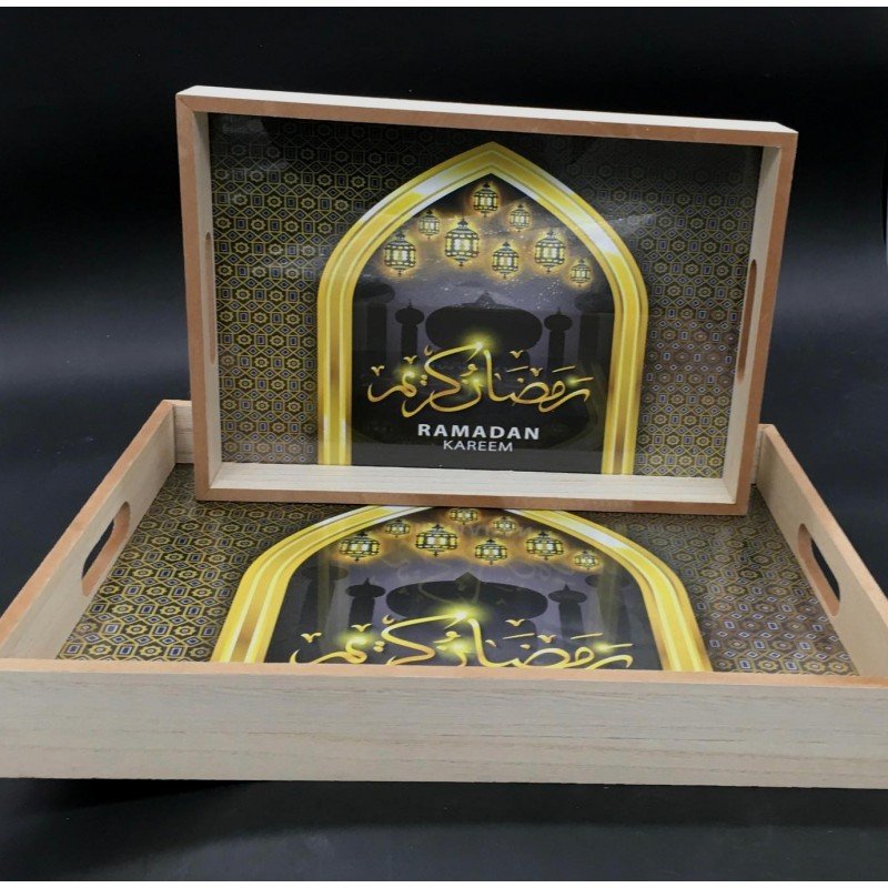 طقم صواني خشب 2 قطعة .. رمضان كريم