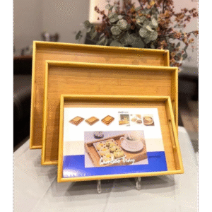 طقم صواني خشب بتصميم مستطيل عدد 3